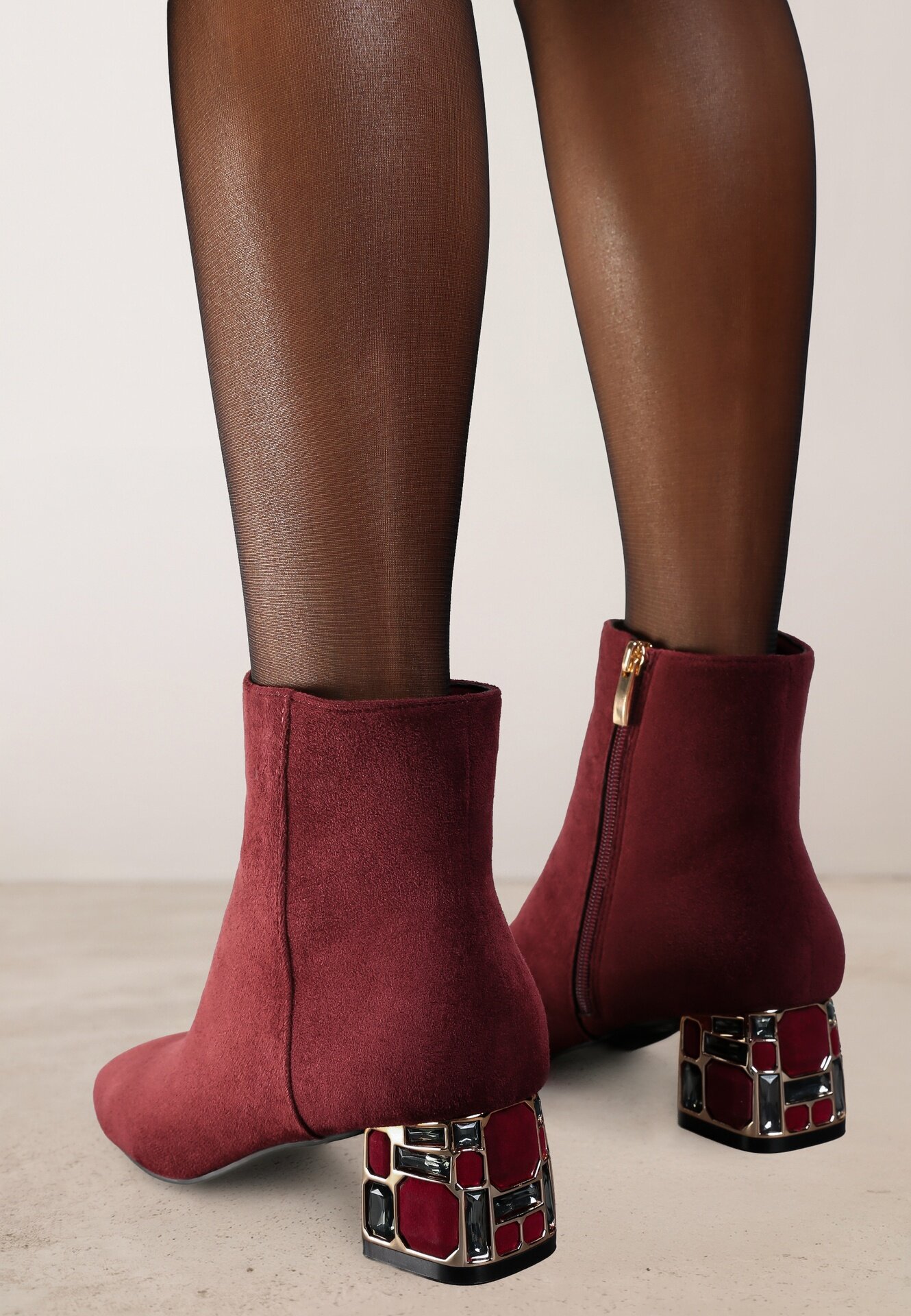 vices Botine Bordo cu cristale cu toc Vortisha