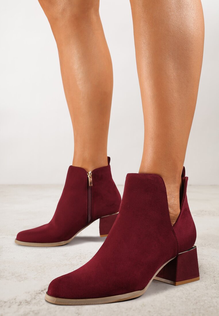 vices Botine Bordo cu toc gros cu decupaj și ornament metalic Lorethra