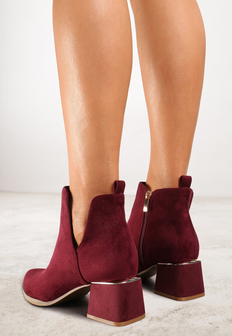 vices Botine Bordo cu toc gros cu decupaj și ornament metalic Lorethra