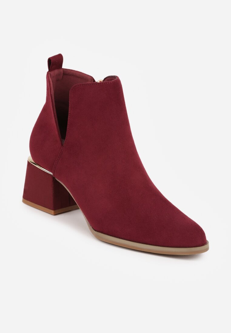 vices Botine Bordo cu toc gros cu decupaj și ornament metalic Lorethra