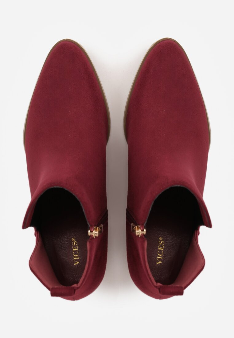 vices Botine Bordo cu toc gros cu decupaj și ornament metalic Lorethra
