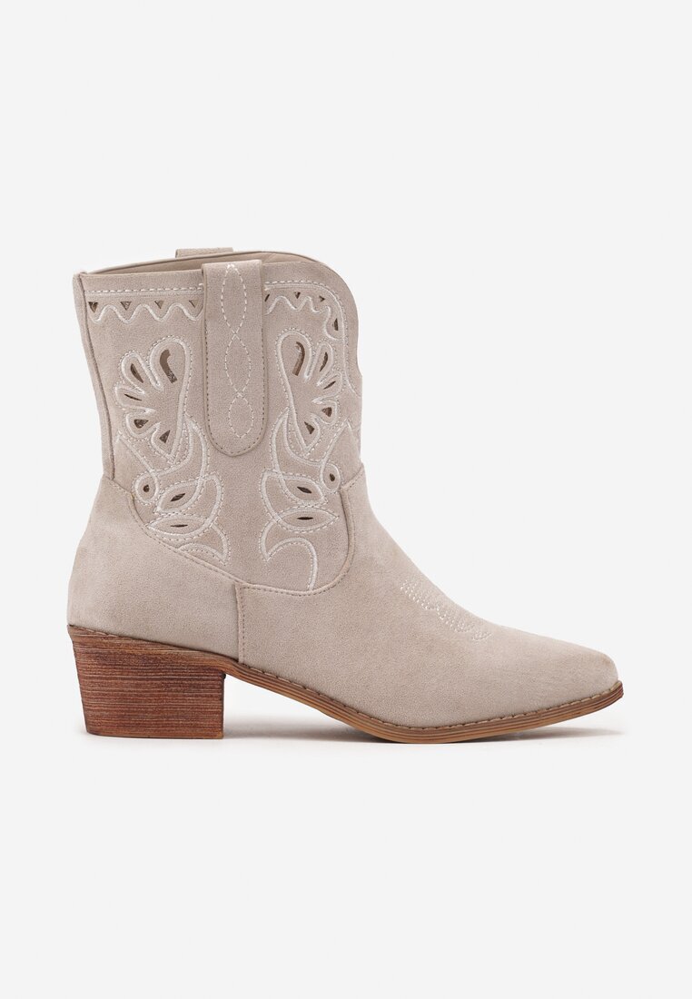 vices Botine Cowboy Bej deschis cu toc gros Decorate cu broderie Nelithen