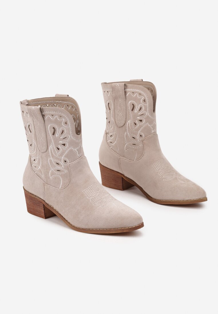 vices Botine Cowboy Bej deschis cu toc gros Decorate cu broderie Nelithen