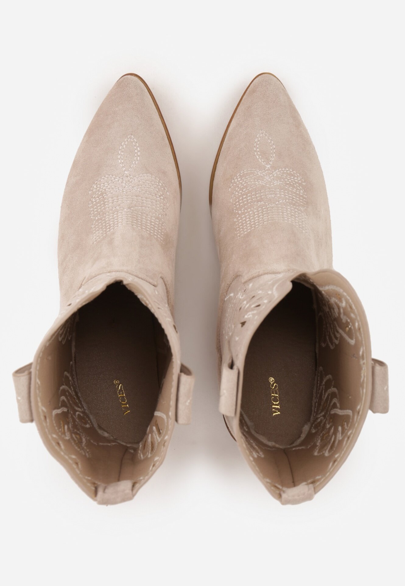 vices Botine Cowboy Bej deschis cu toc gros Decorate cu broderie Nelithen