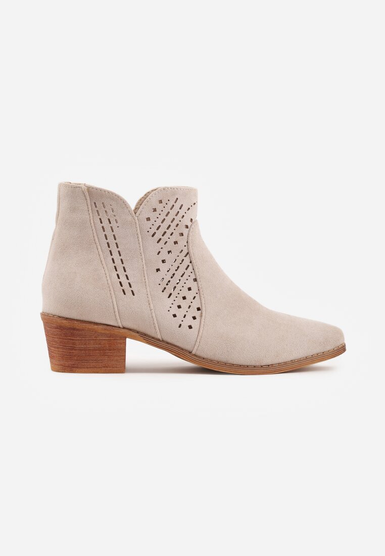 vices Botine cowboy bej deschis pe toc bloc cu carâmb ajurat Selahra