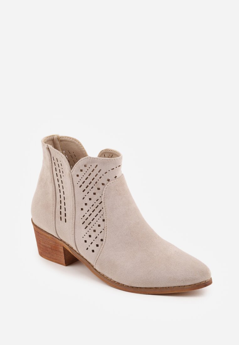 vices Botine cowboy bej deschis pe toc bloc cu carâmb ajurat Selahra