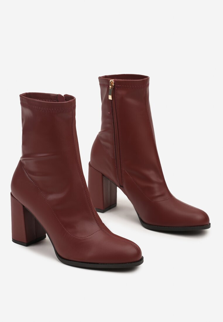 vices Botine Elegante Bordo cu Toc Gros cu Cusături Decorative Izathara