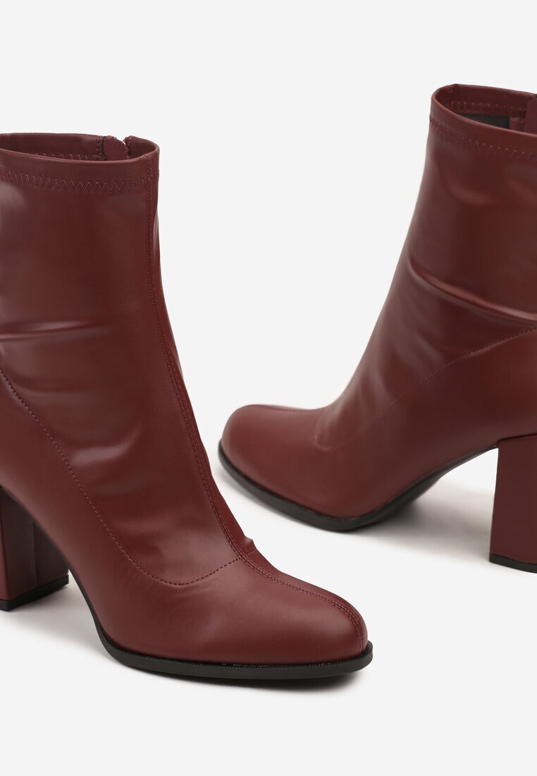 vices Botine Elegante Bordo cu Toc Gros cu Cusături Decorative Izathara