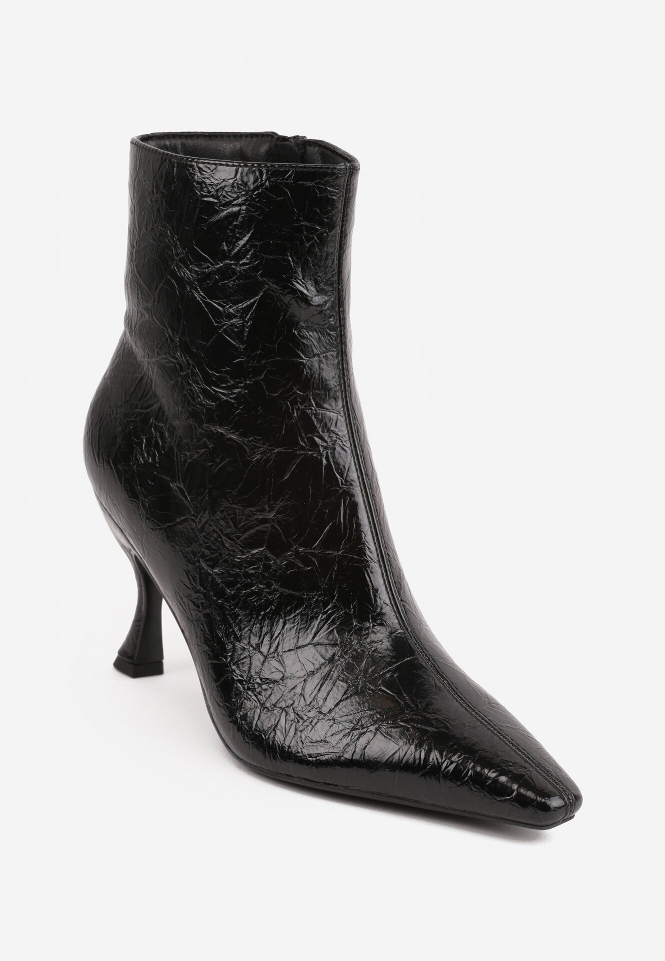 vices Botine Elegante Negre pe toc pisicuță Decorate în relief Brottalie