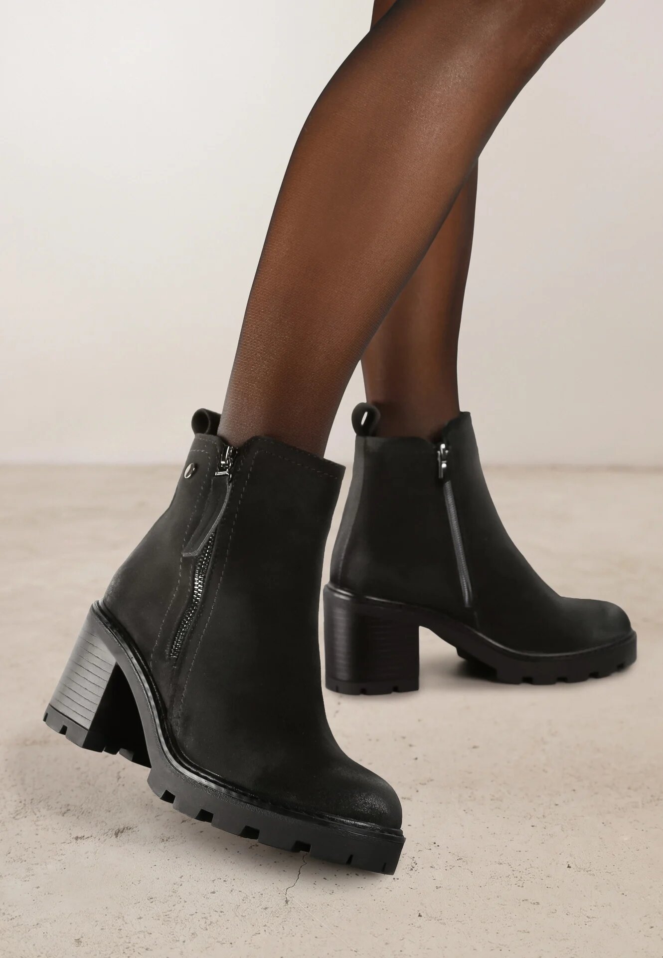 vices Botine Negre cu toc gros Boho cu fermoar Kodra