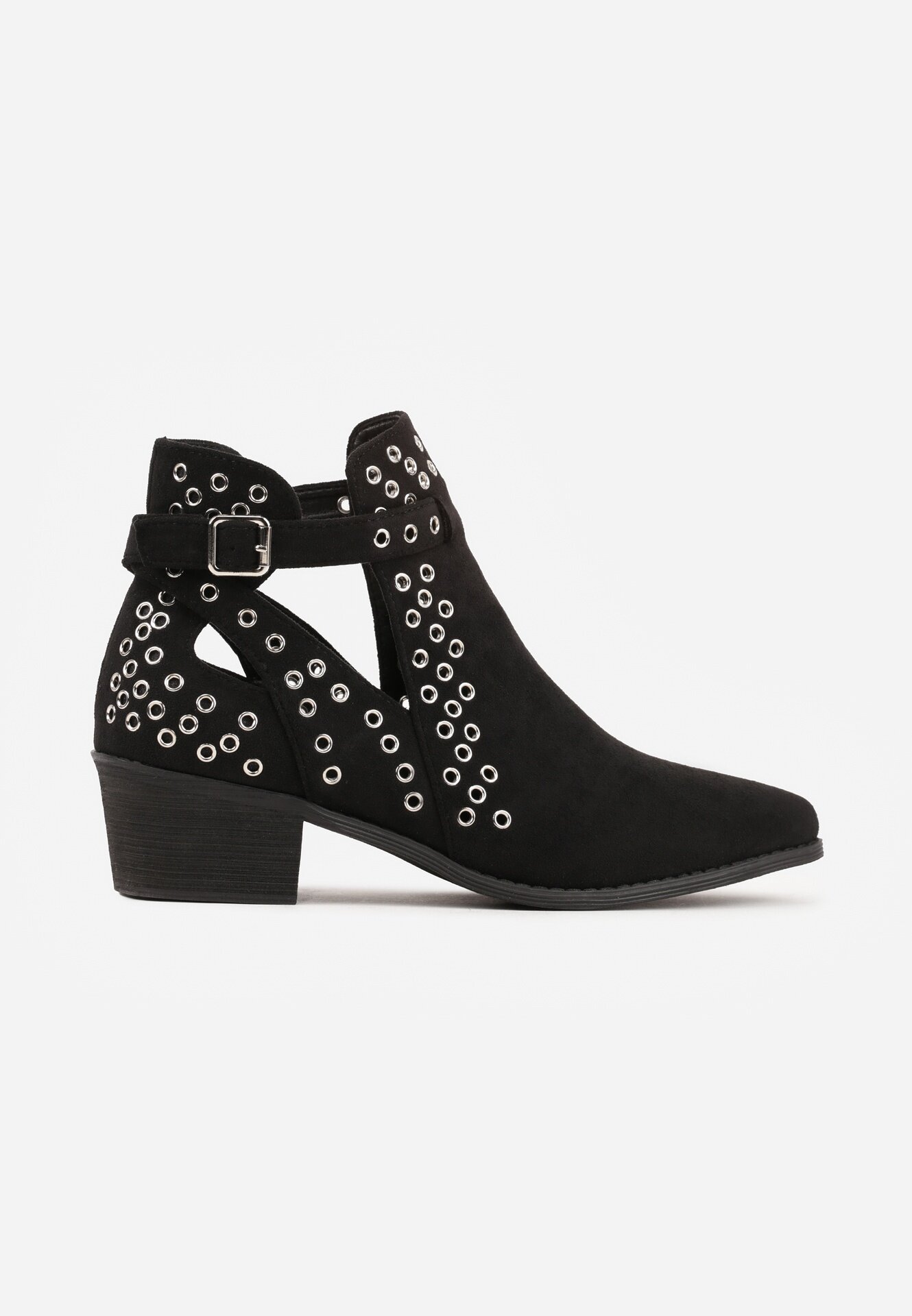 vices Botine Negre cu toc gros stil cowboy cu aplicații metalice și decupaje Virori