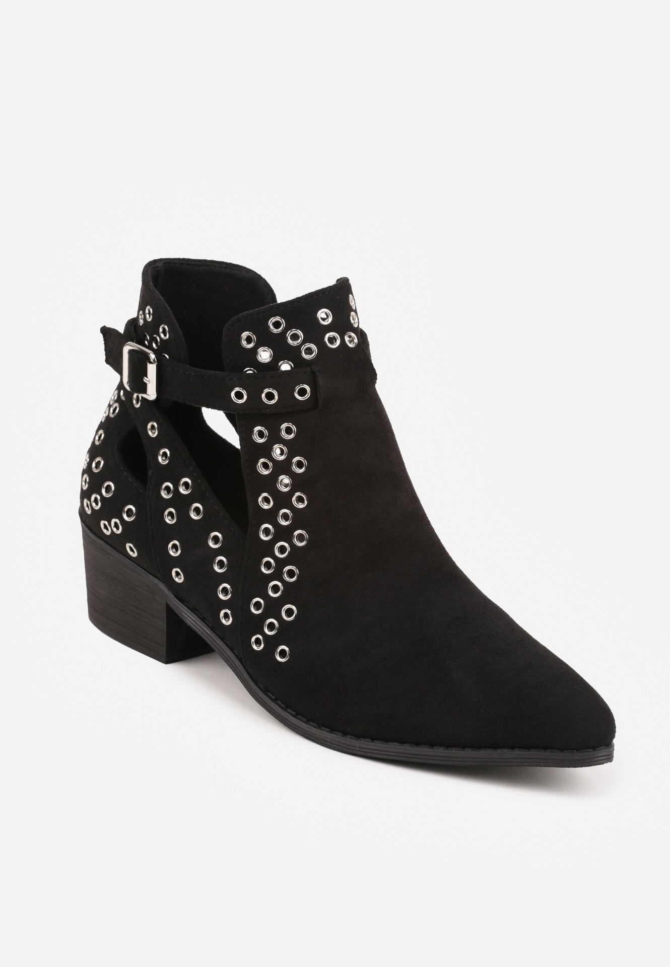 vices Botine Negre cu toc gros stil cowboy cu aplicații metalice și decupaje Virori