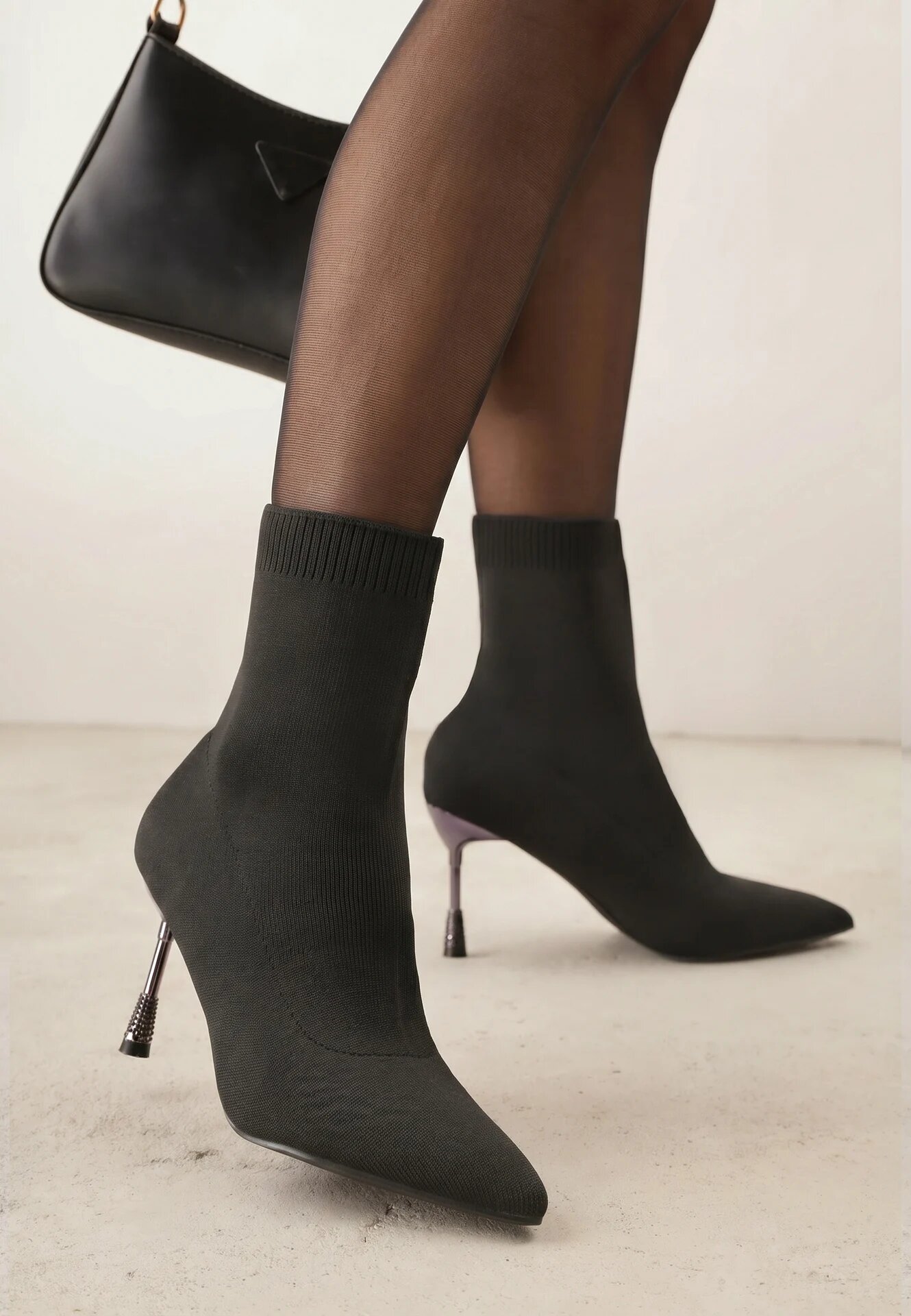 vices Botine Negre cu toc stiletto cu bijuterii cu tijă tip șosetă și vârf ascuțit Tififre