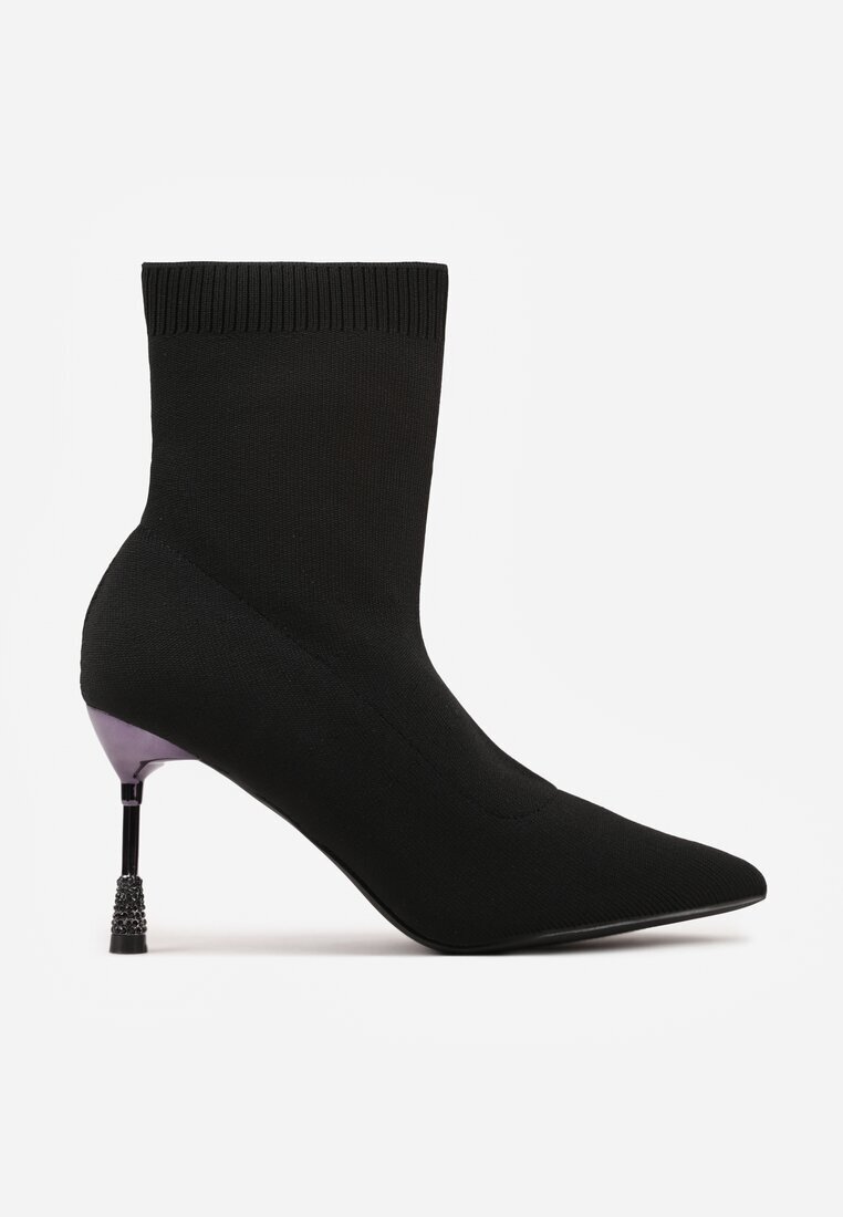 vices Botine Negre cu toc stiletto cu bijuterii cu tijă tip șosetă și vârf ascuțit Tififre
