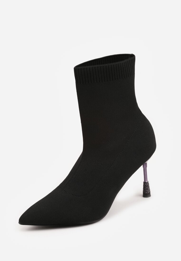 vices Botine Negre cu toc stiletto cu bijuterii cu tijă tip șosetă și vârf ascuțit Tififre