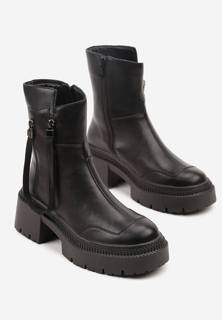 vices Botine Negre Decorate cu Panglică Rotine