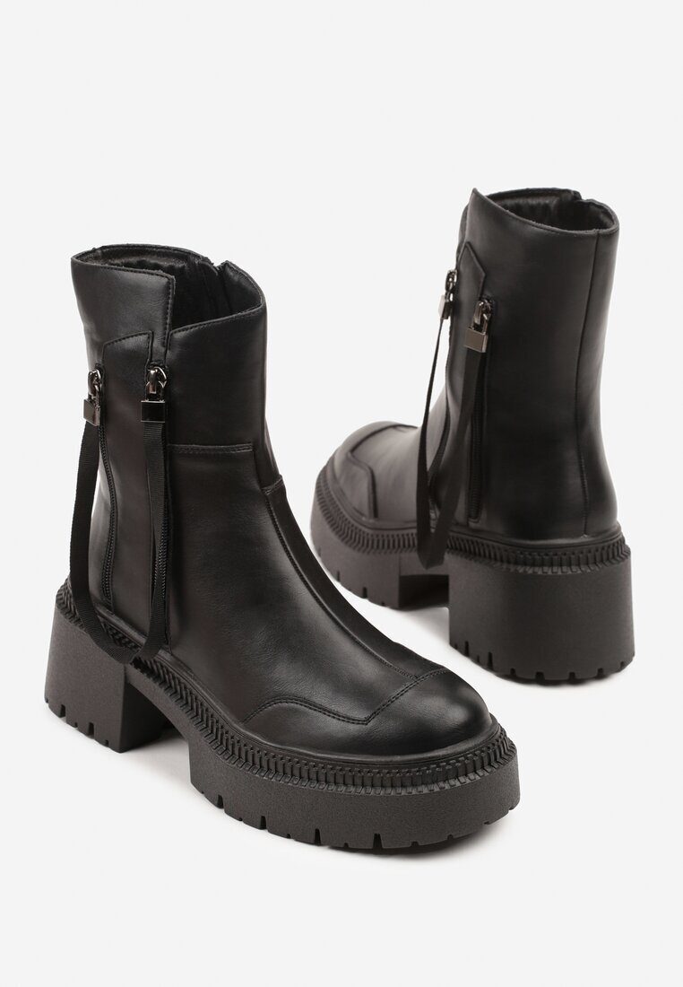 vices Botine Negre Decorate cu Panglică Rotine
