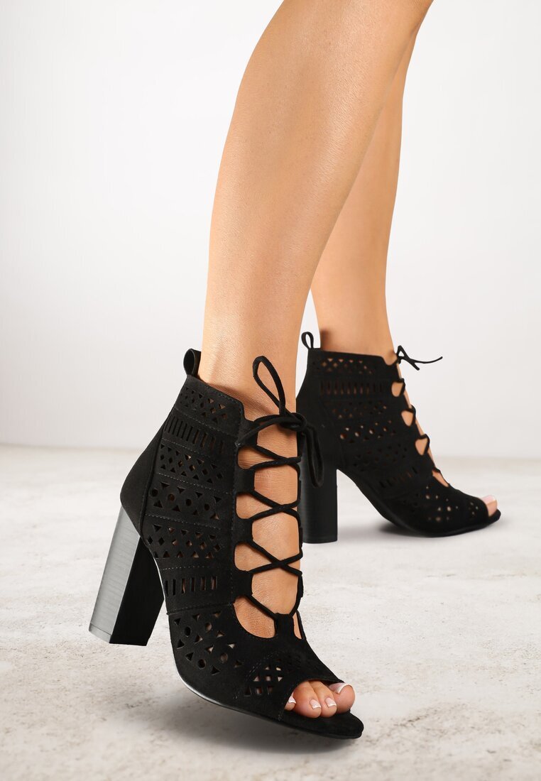 vices Botine Negre Decupate cu toc gros Nimisa