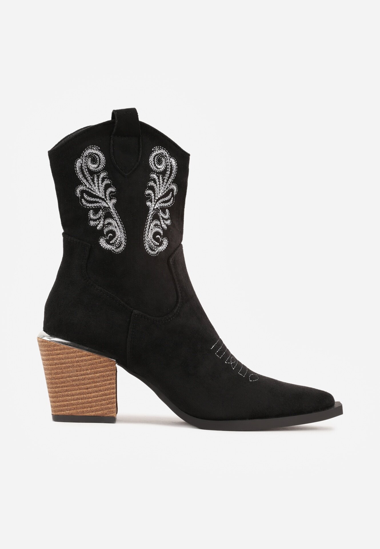 vices Botine negre în stil cowboy pe toc conic decorate cu broderie Xalfedi