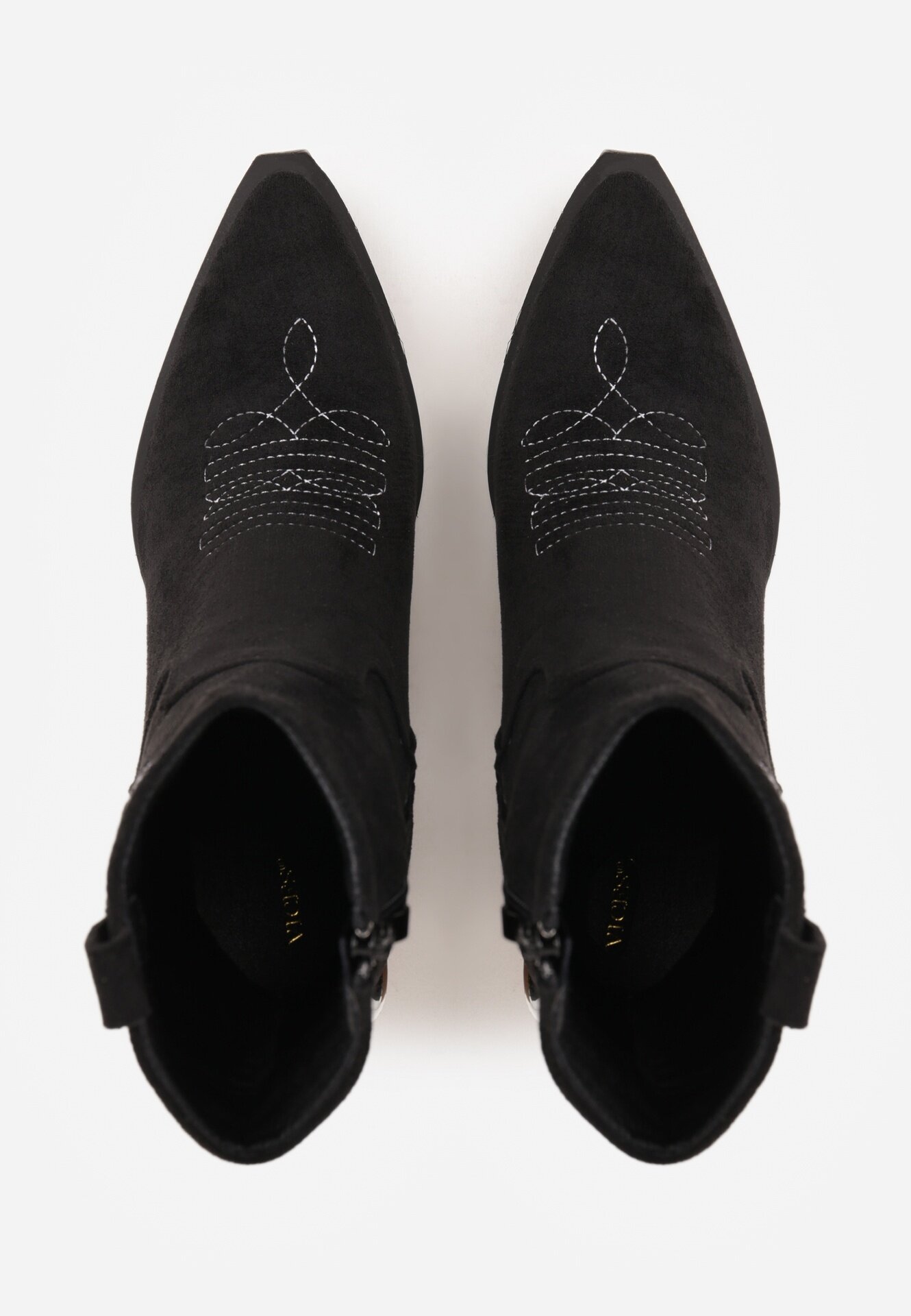 vices Botine negre în stil cowboy pe toc conic decorate cu broderie Xalfedi