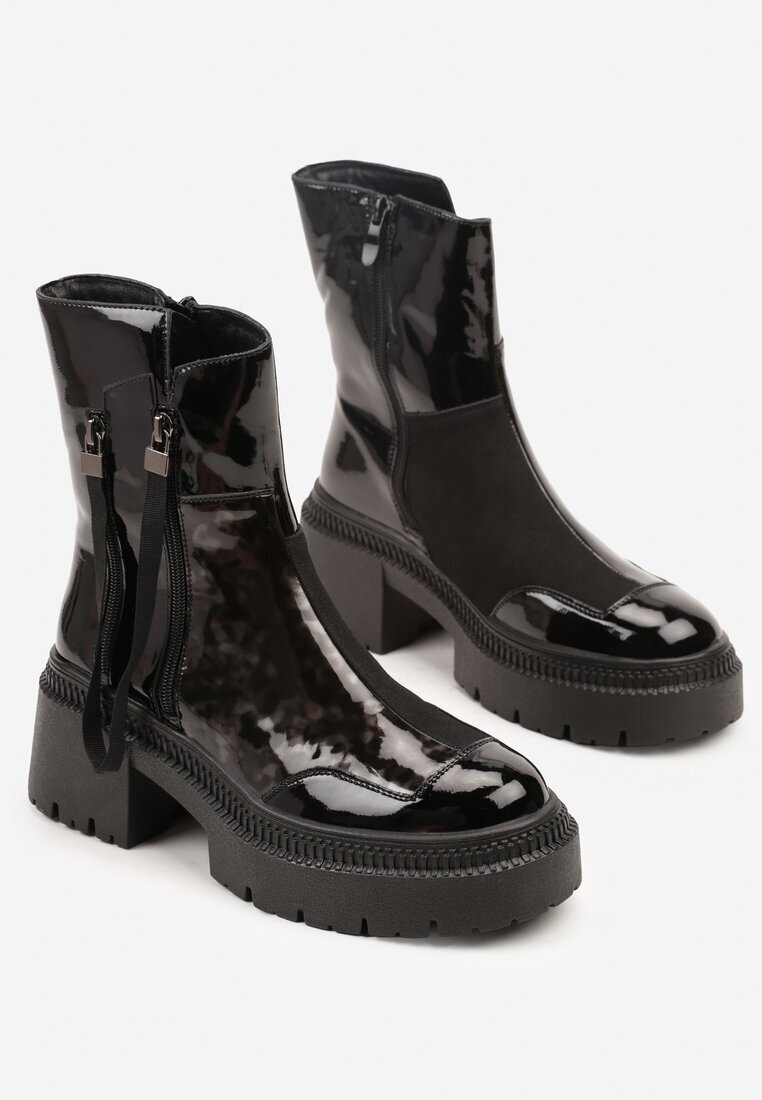 vices Botine Negre Lăcuite decorate cu panglică Rotine