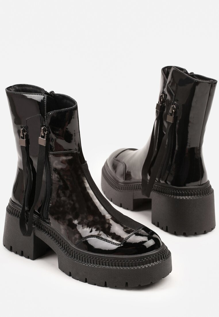 vices Botine Negre Lăcuite decorate cu panglică Rotine