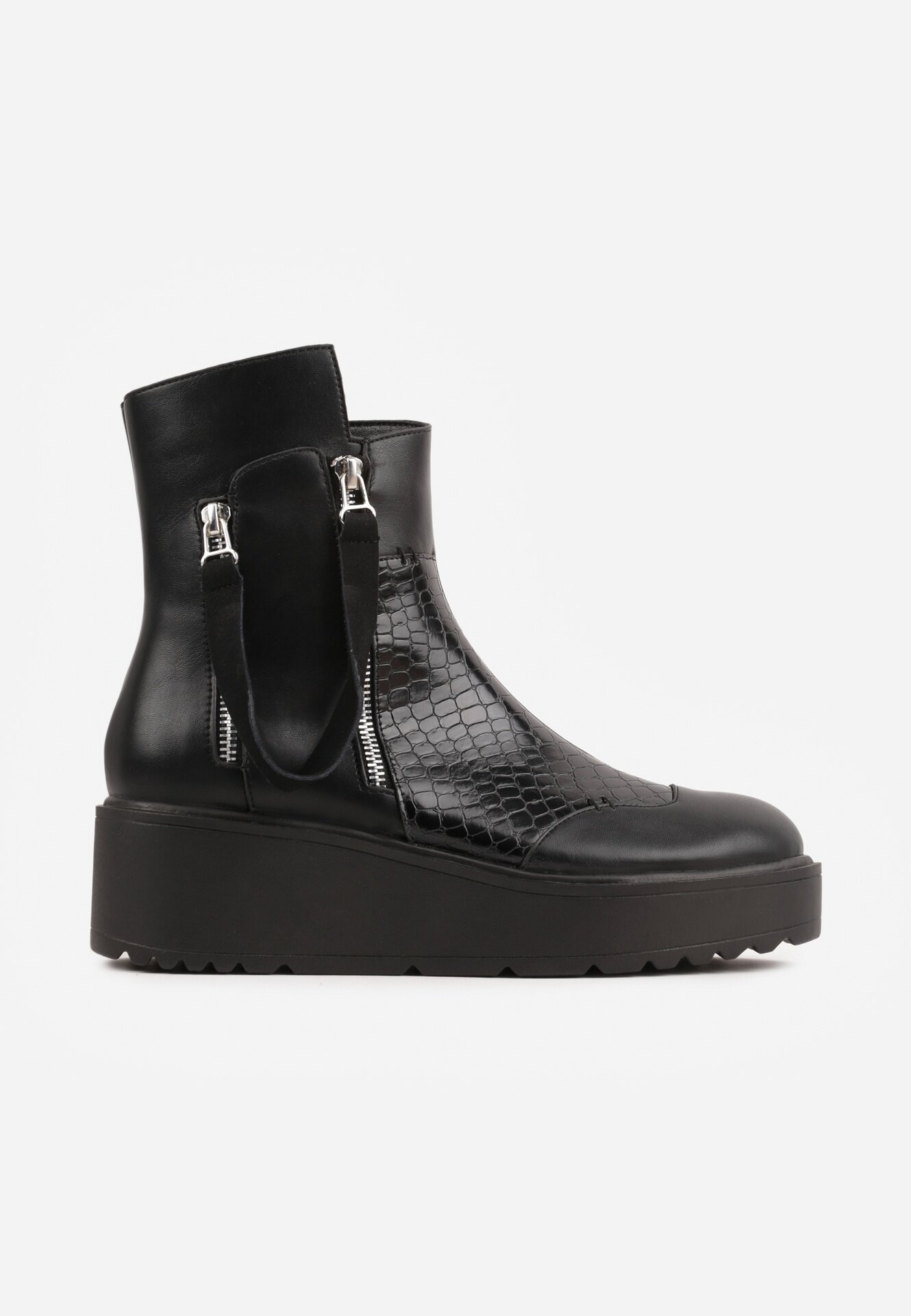 vices Botine Negre pe coturn și platformă Ornate cu fermoar Gattie