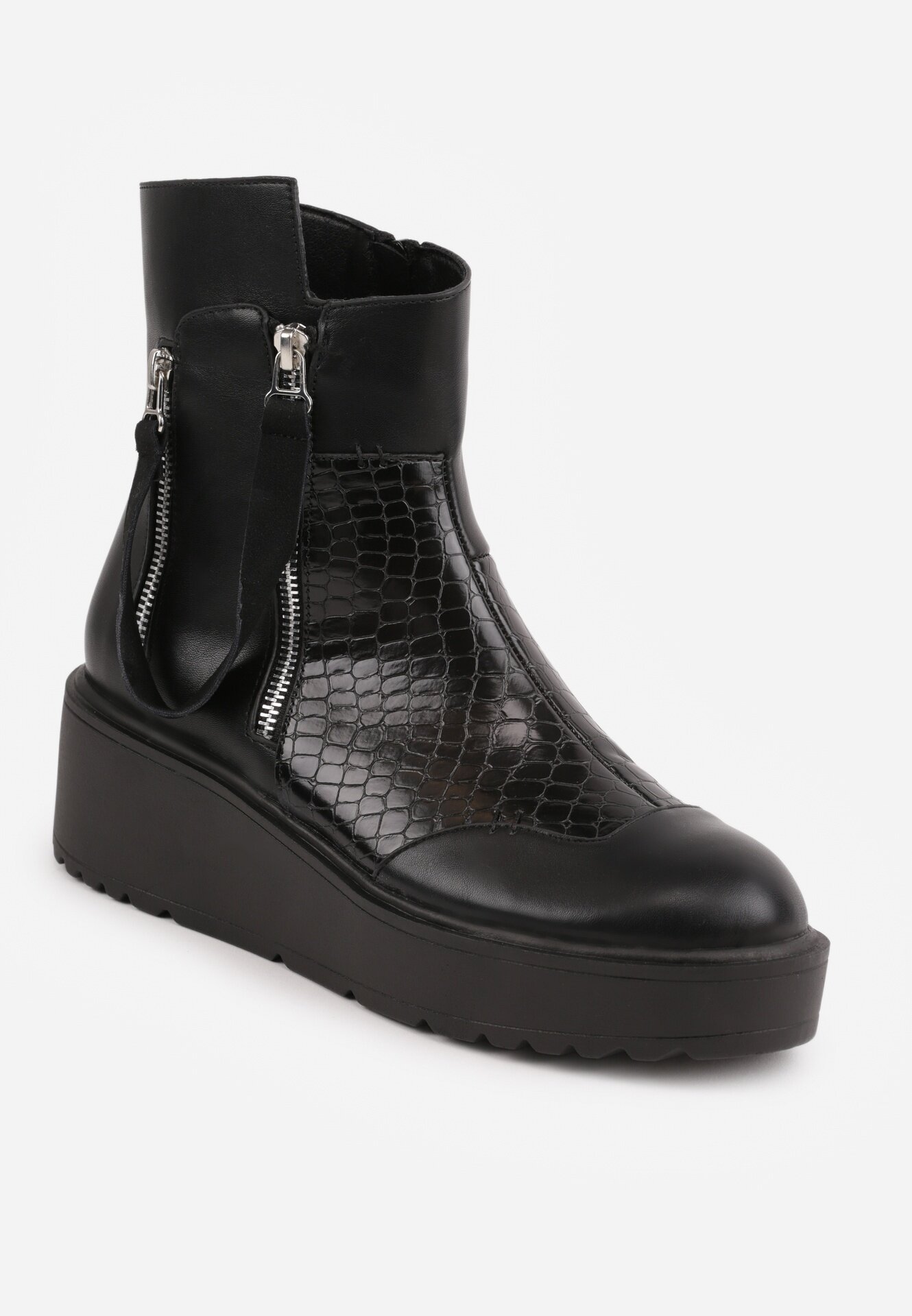 vices Botine Negre pe coturn și platformă Ornate cu fermoar Gattie