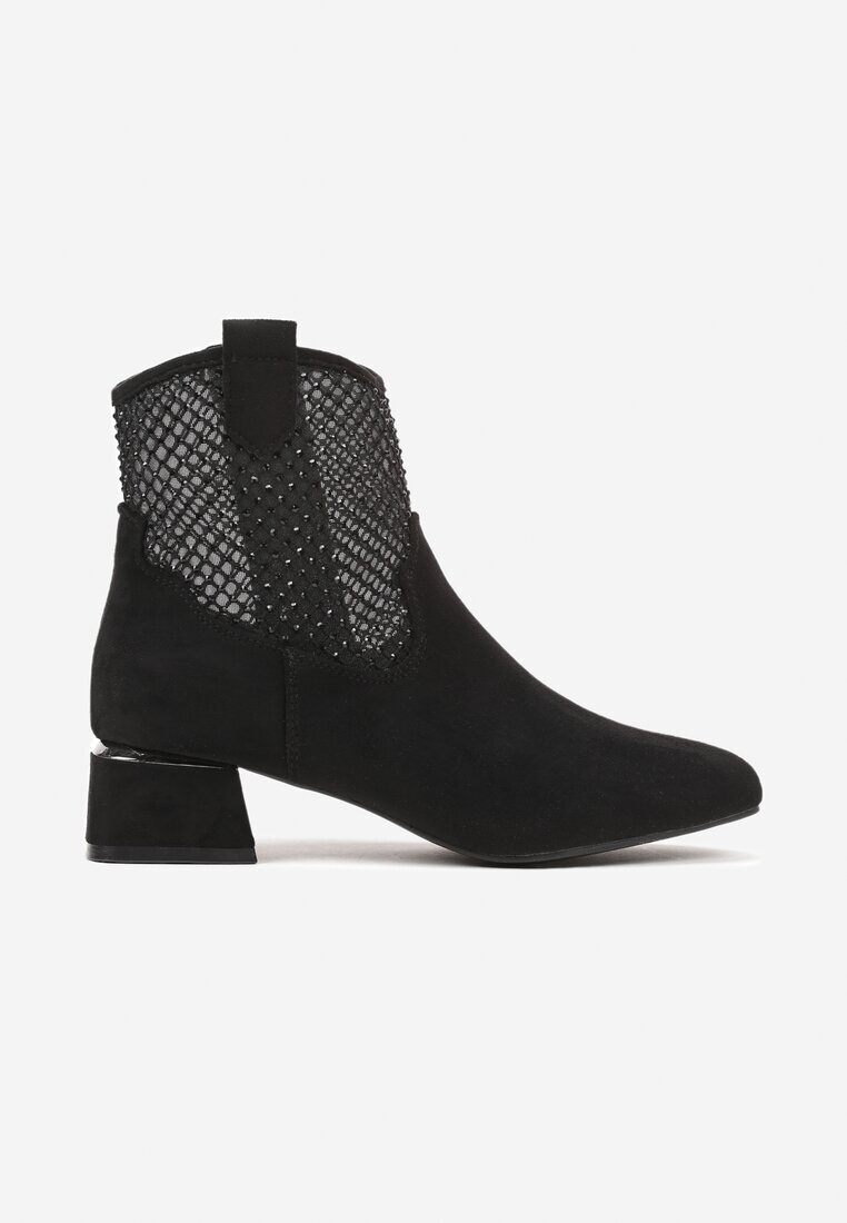 vices Botine Negre pe toc gros decorate cu plasă pe carâmb Deovenna