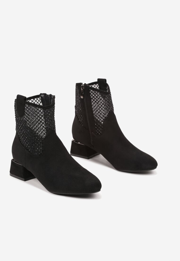 vices Botine Negre pe toc gros decorate cu plasă pe carâmb Deovenna