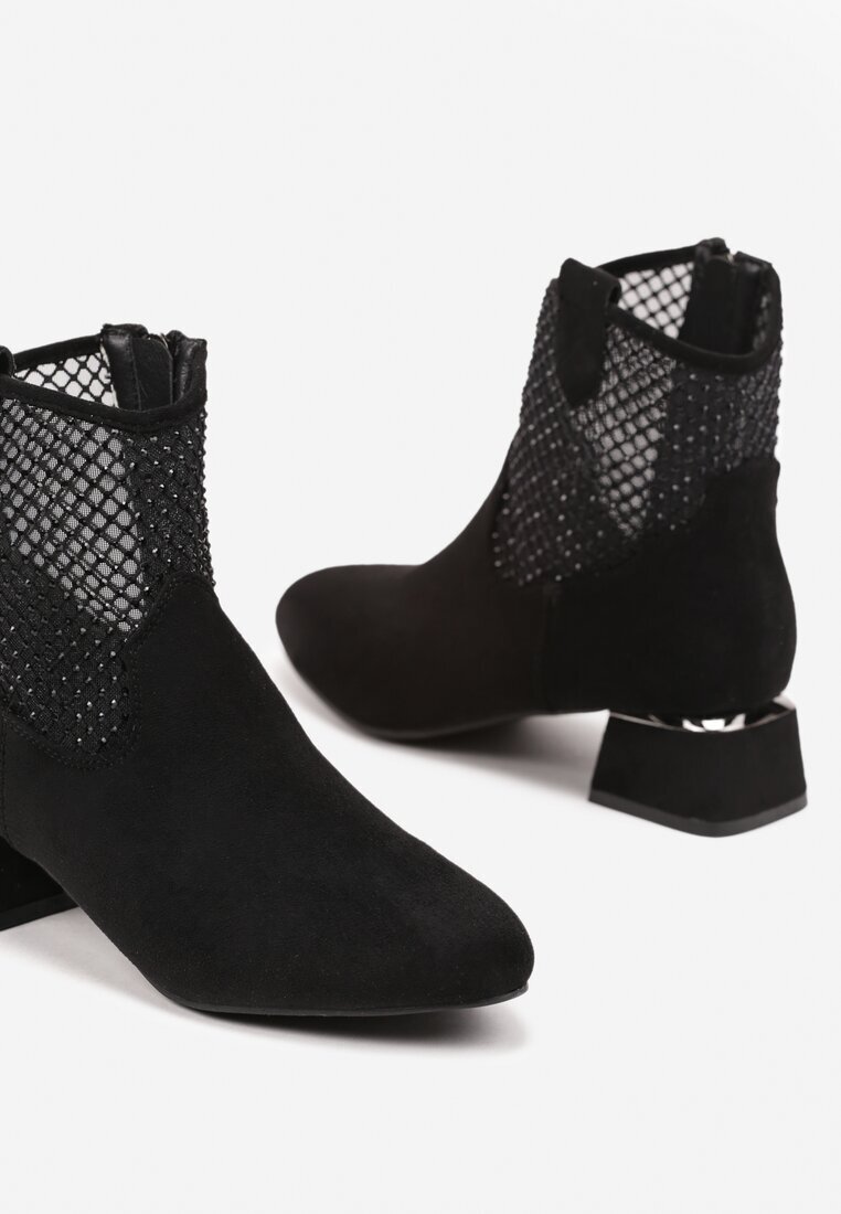 vices Botine Negre pe toc gros decorate cu plasă pe carâmb Deovenna