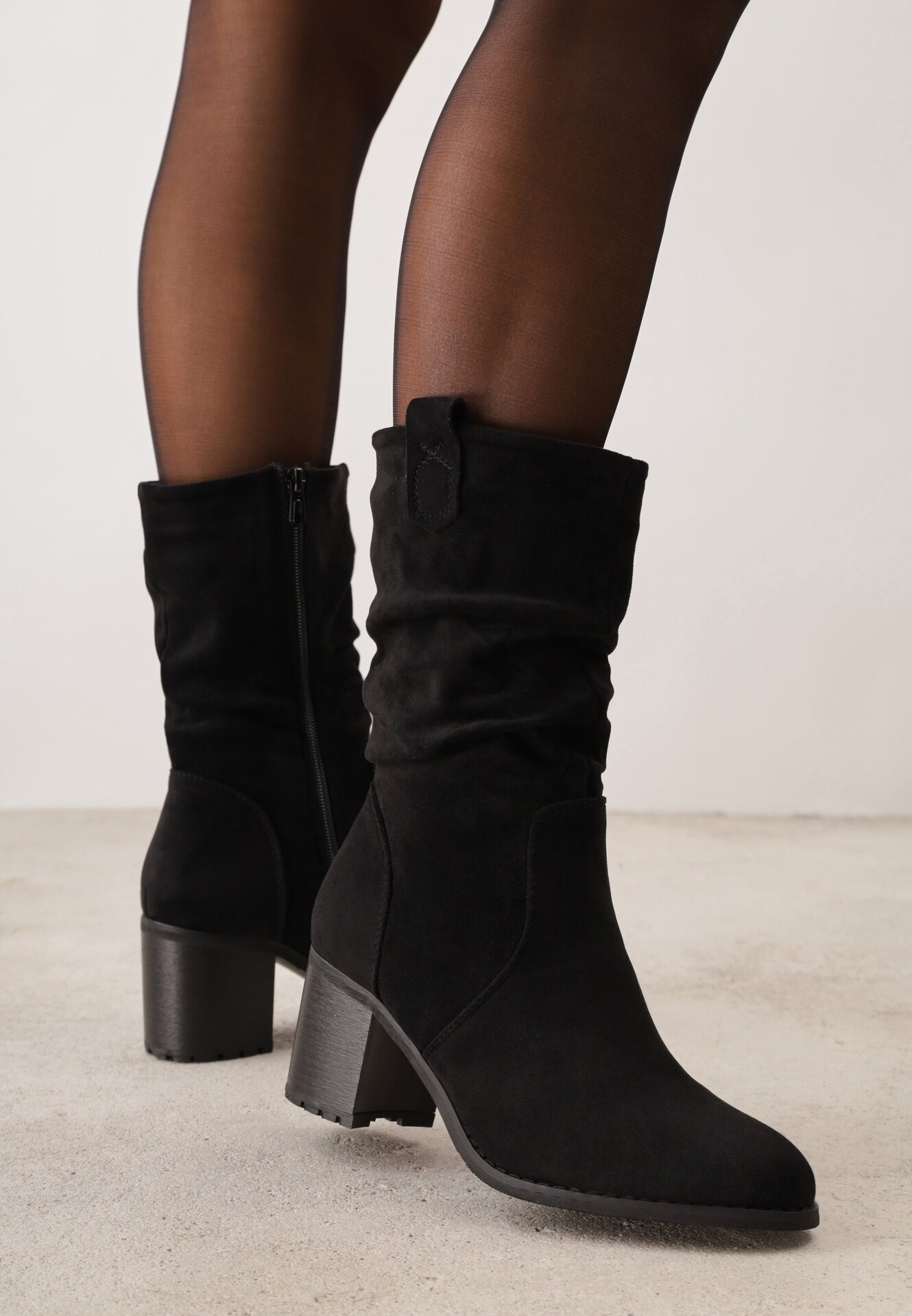 vices Botine Negre stil cowboy cu carâmb încrețit peste gleznă Alfzara