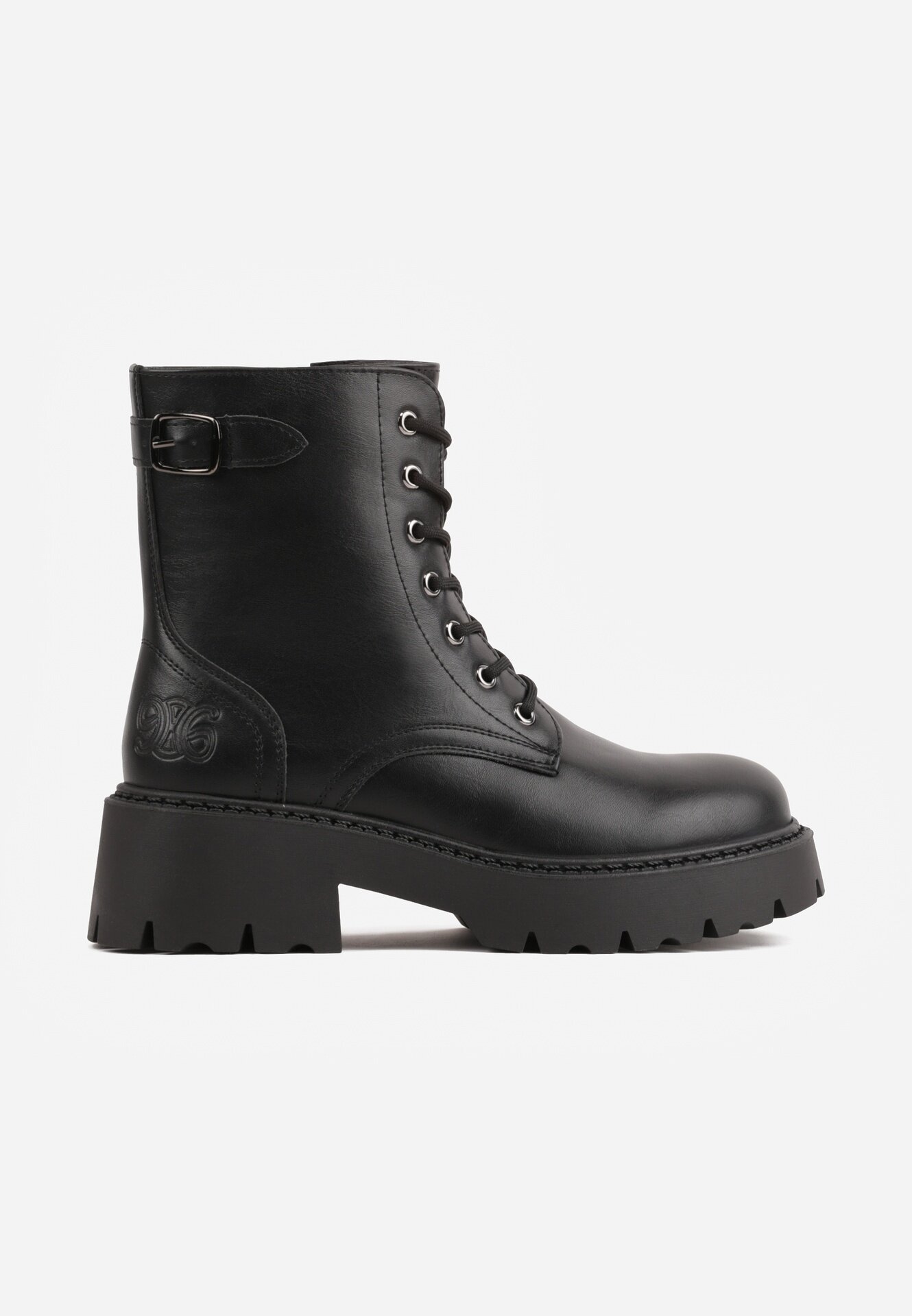 vices Botine Negre Stil Worker cu Cataramă Decorativă la Gambă Deosia
