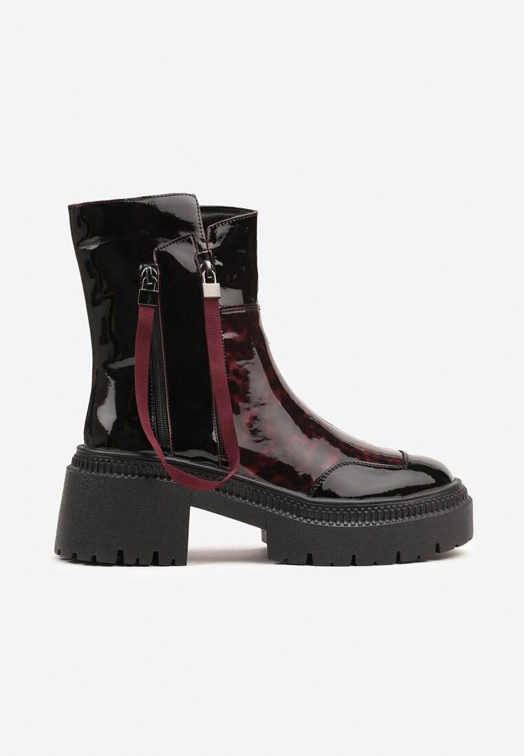 vices Botine Negru-Bordeaux Lăcuite Decorate cu panglică Rotine