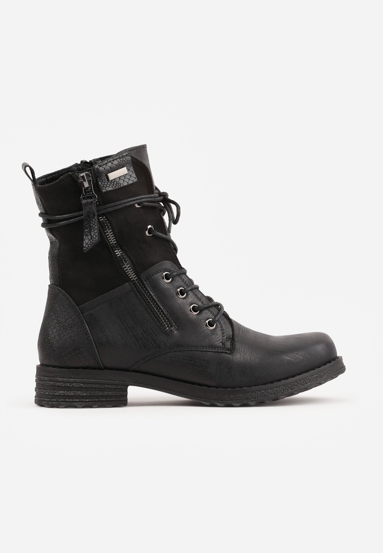 vices Botine tip trzewici cu inserții din piele de șarpe și fermoar decorativ Tinoa Negre