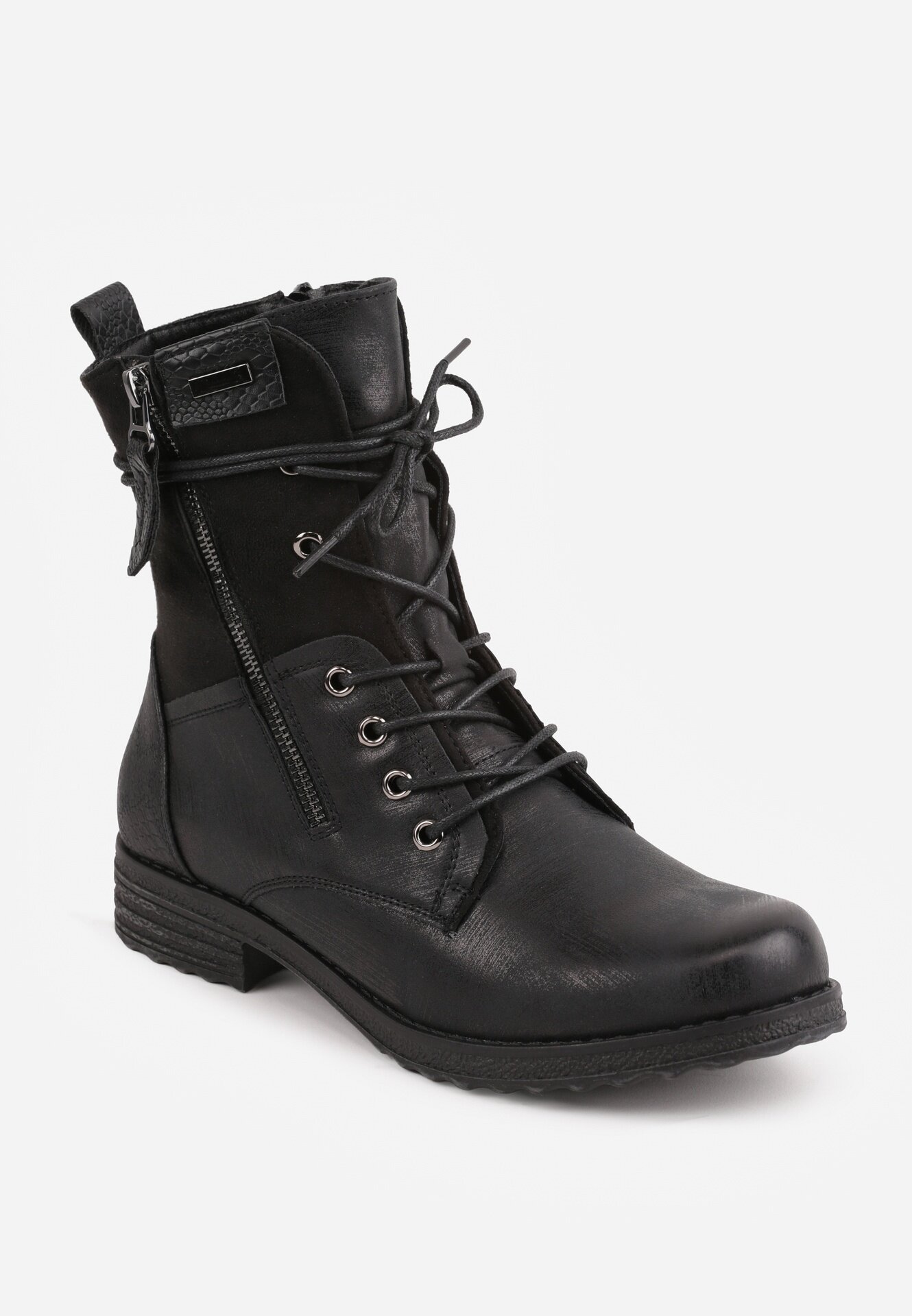 vices Botine tip trzewici cu inserții din piele de șarpe și fermoar decorativ Tinoa Negre