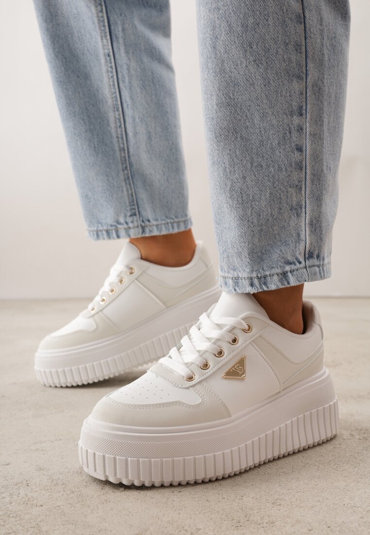 vices Chunky Sneakers Albi cu aplicație triunghiulară pe platformă Cezaline