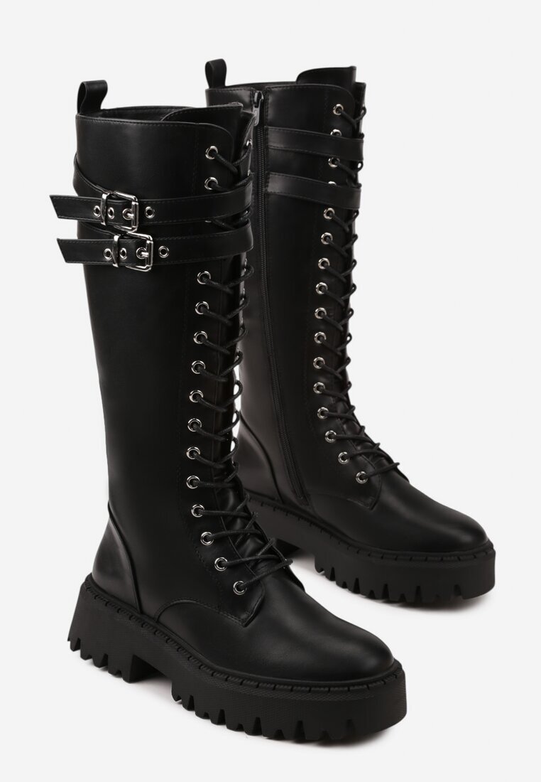vices Cizme Negre tip bocanci în stil Grunge cu Catarame Eosette