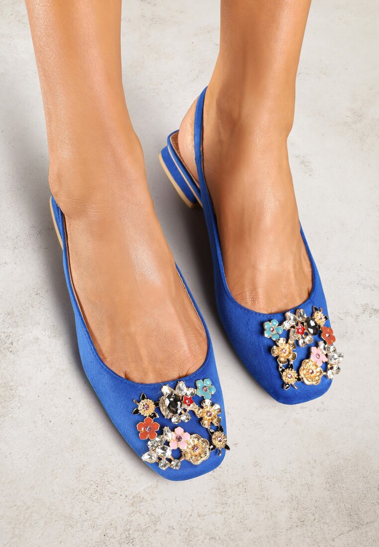 vices Escarpini slingback Albaștri cu Zirconii și Branț din Piele Eklina