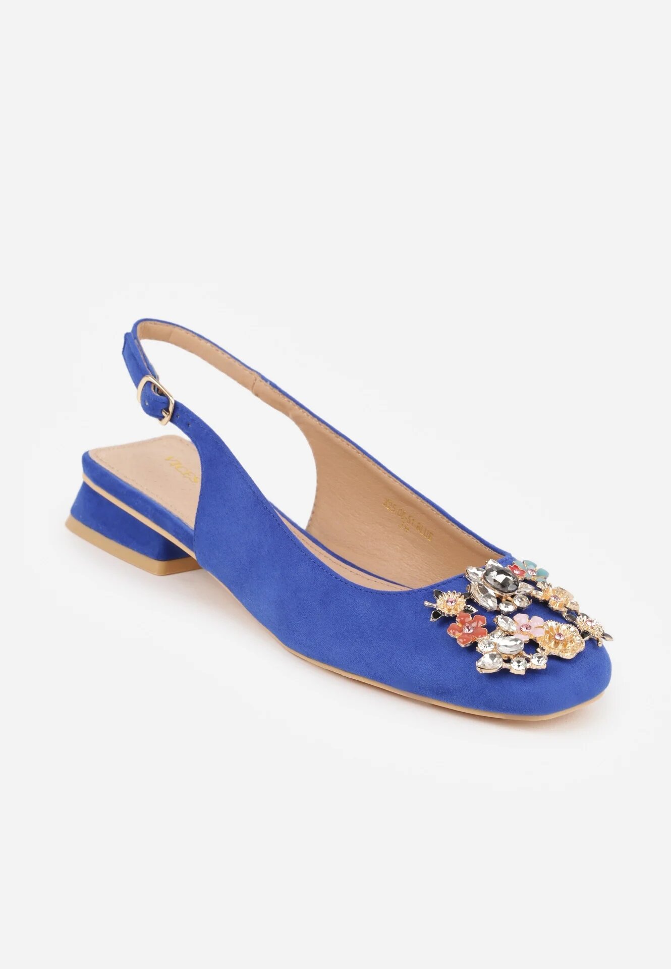 vices Escarpini slingback Albaștri cu Zirconii și Branț din Piele Eklina