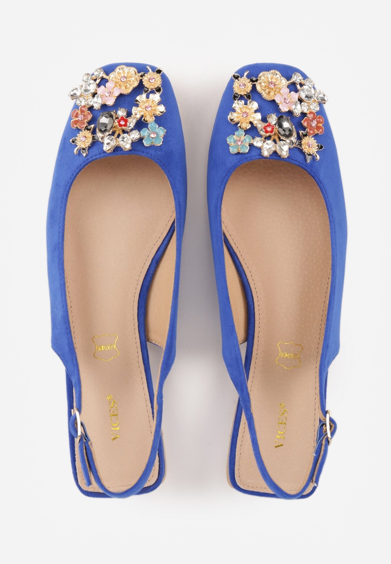 vices Escarpini slingback Albaștri cu Zirconii și Branț din Piele Eklina