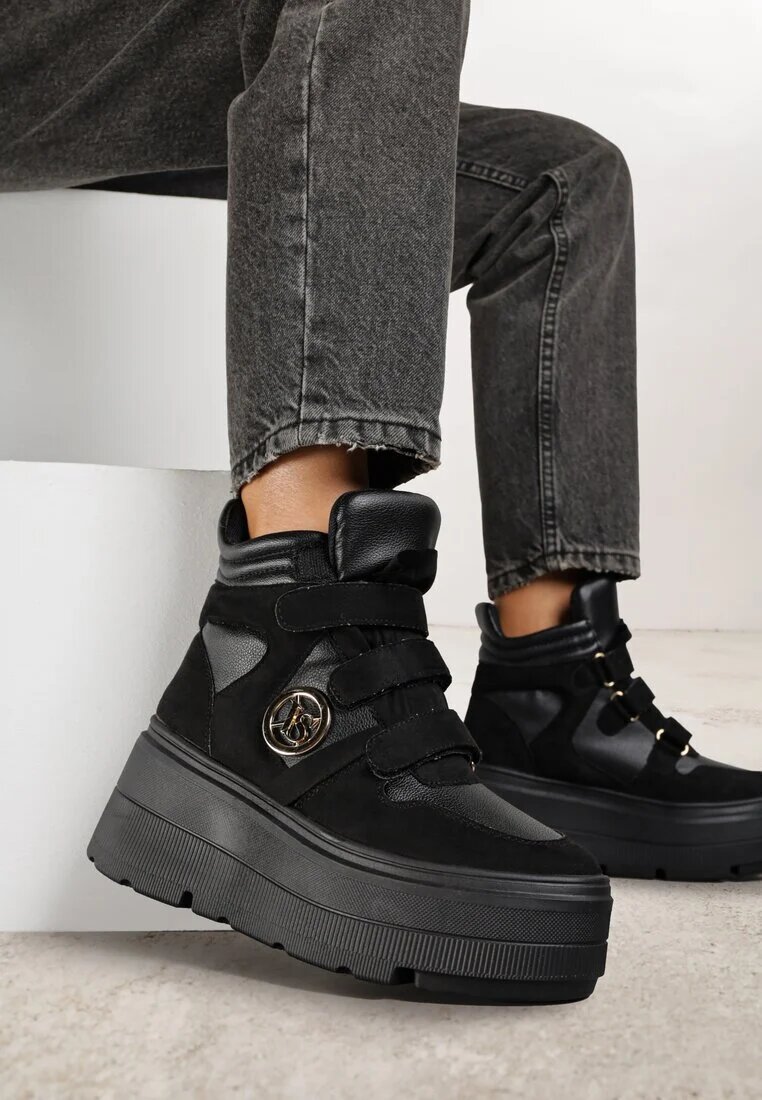 vices Ghete Adidași Negre cu Platformă Stil Y2K Gelira