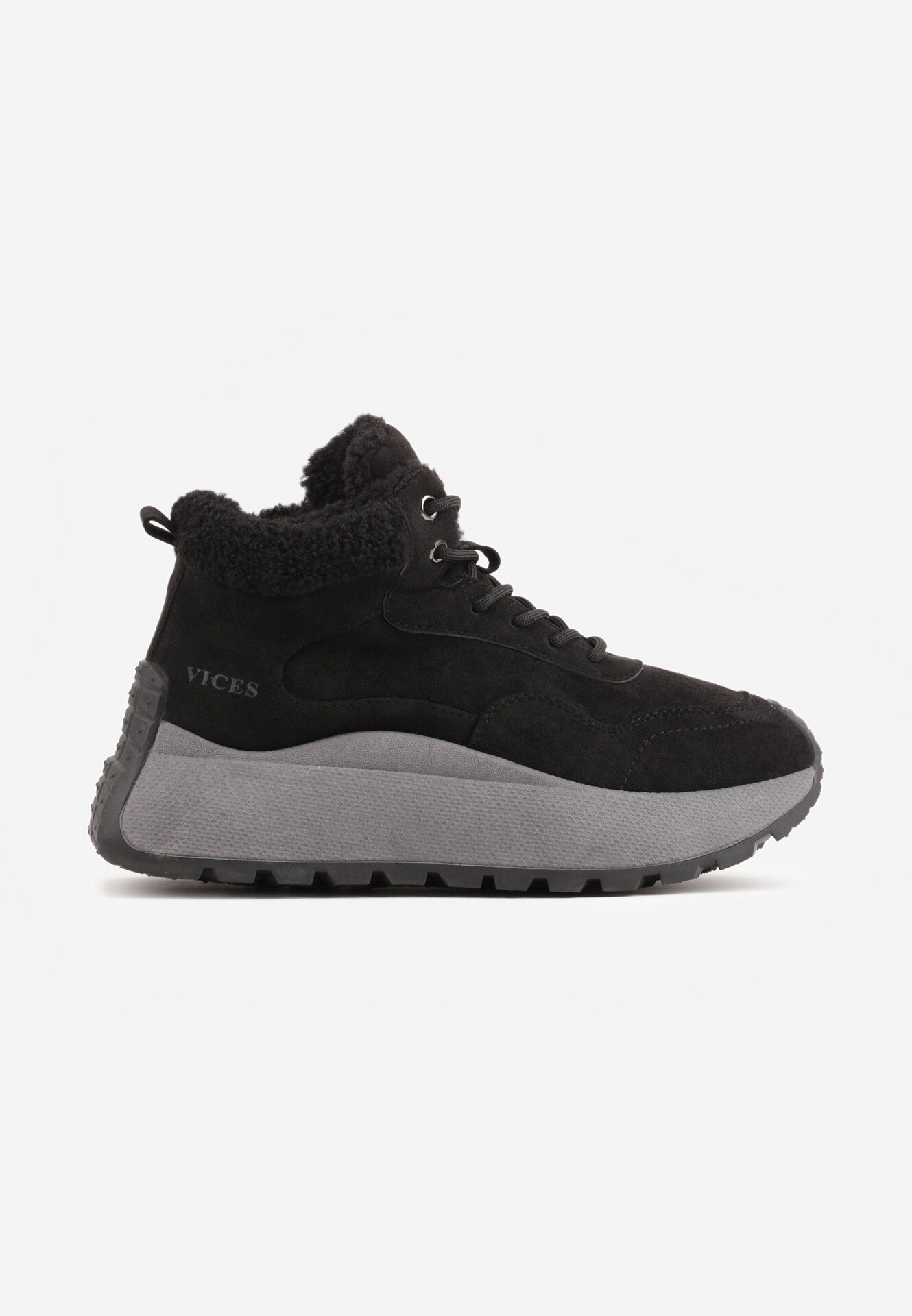 vices Ghete de iarnă tip Adidași Negre cu Platformă Decorate cu Inscripție și Blană Lanite