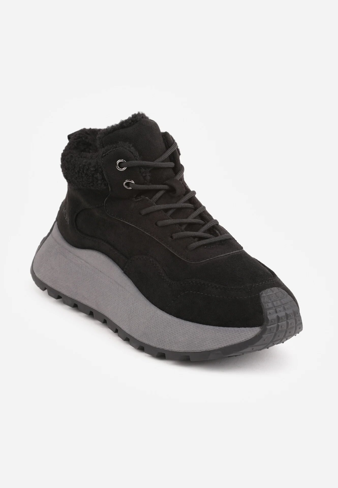 vices Ghete de iarnă tip Adidași Negre cu Platformă Decorate cu Inscripție și Blană Lanite
