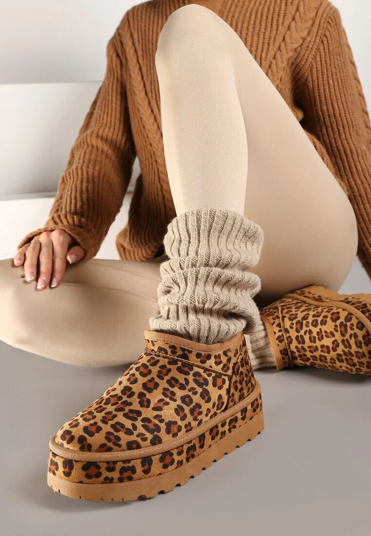 vices Ghete de zăpadă scurte maro cu Tivistă Decorativă și Model Leopard Olfedi