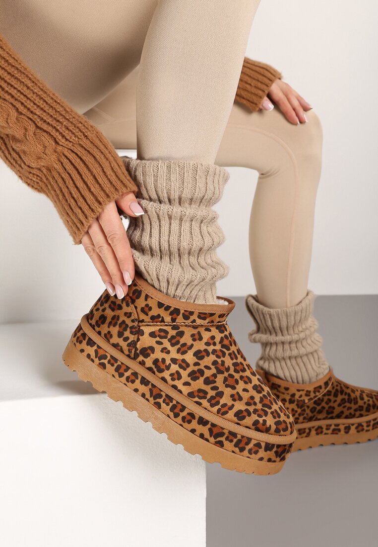 vices Ghete de zăpadă scurte maro cu Tivistă Decorativă și Model Leopard Olfedi