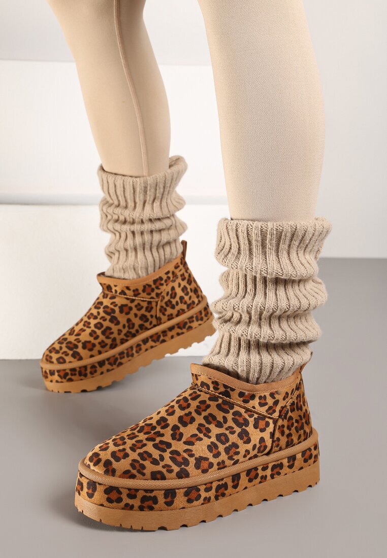 vices Ghete de zăpadă scurte maro cu Tivistă Decorativă și Model Leopard Olfedi
