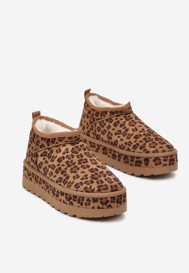 vices Ghete de zăpadă scurte maro cu Tivistă Decorativă și Model Leopard Olfedi