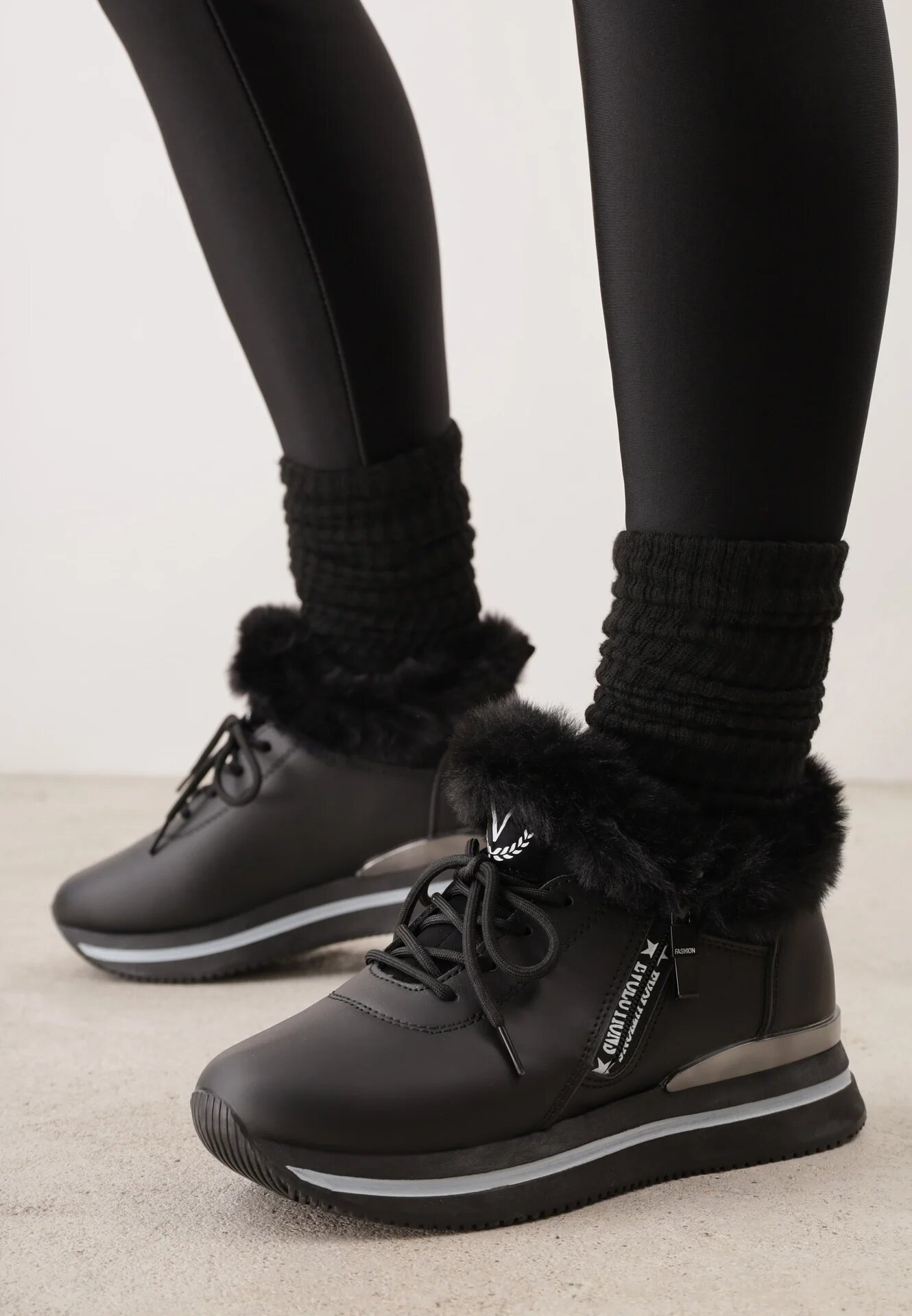 vices Ghete Sneakers Negre Cu șireturi cu blană Gameda