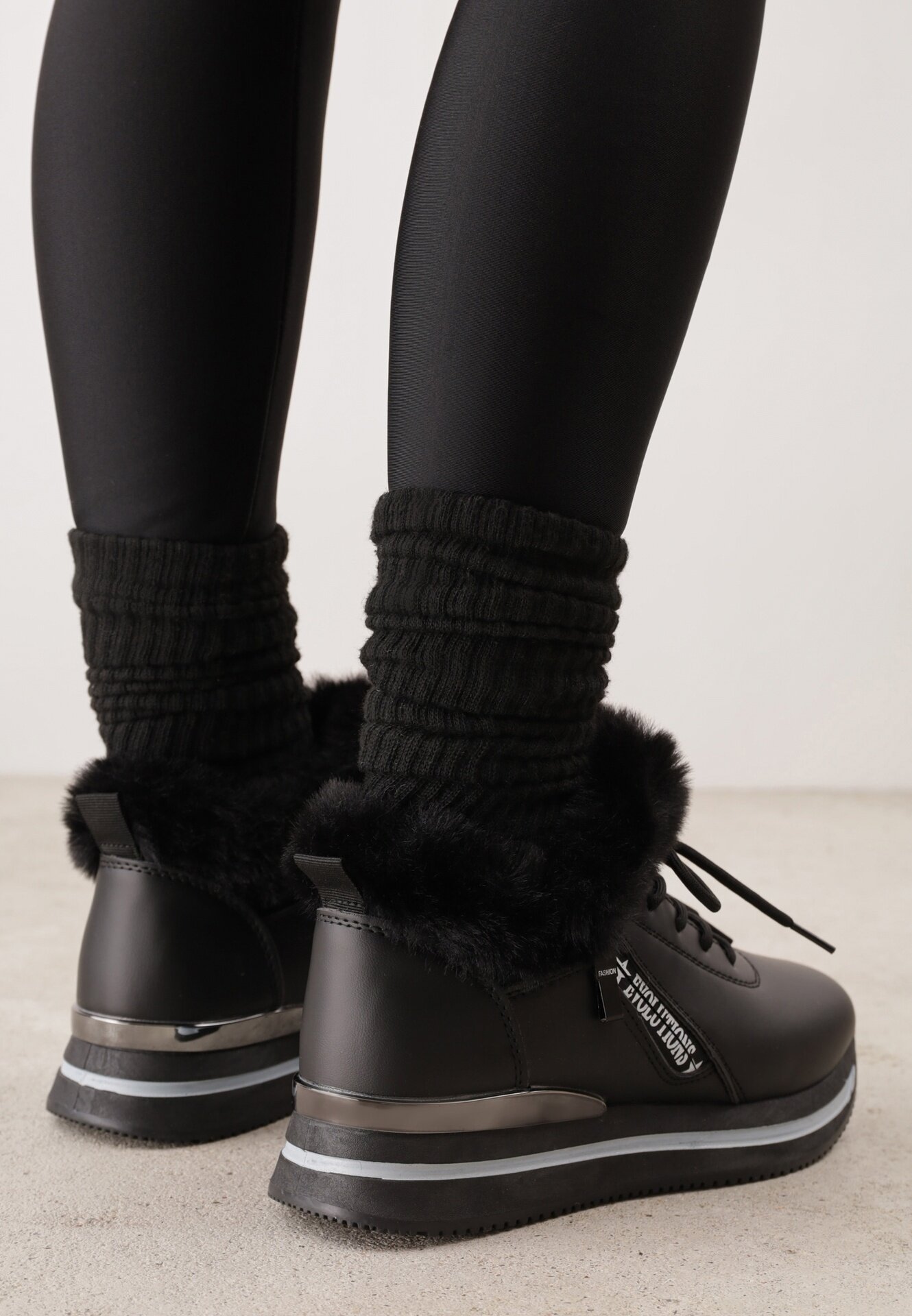 vices Ghete Sneakers Negre Cu șireturi cu blană Gameda